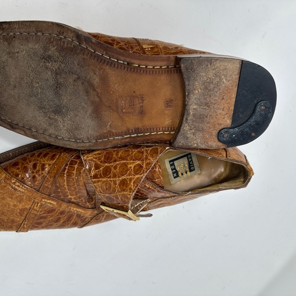 Mens David Eden Genuine Alligator Crocodile Shoes 8.5 Tan Monk Strap Loafers - Picture 6 of 9
